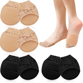 4 Paar Rutschfeste Atmungsaktive Füßlinge,Zehlinge für Pumps,Vorderfußpolster & Zehensocken,Ballenpolster Vorfuß für High Heels und Sneaker,Anti Rutsch Pads Schuhe,Damen Schuheinlagen(Beige & Schwarz)