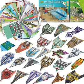 Elfew 48 Sheet Origami Paper Airplane Kit for Kids Ages 8-12, with 24 Theme Airplane Folding Paper Set with Origami Book for Kids Ages 5-8, Travel Activity Toy for Car, Paper Craft Gift