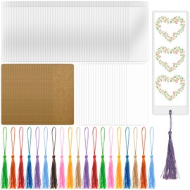DSYIL 50 Set Blank Bookmarks Making Kit, 50 Pcs Paper Bookmark Blanks, 50 Pcs Colorful Bookmark Tassels, 50 Pcs Clear Bookmark Sleeves for DIY Bookmark Projects and Gift Tags