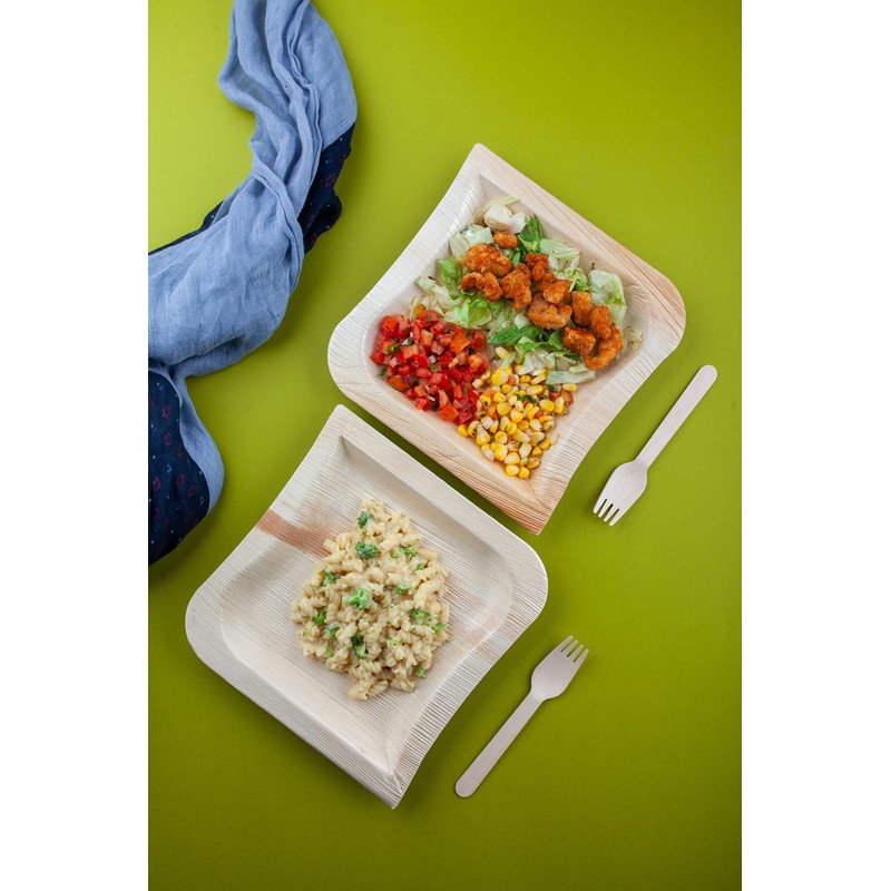 FOOGO Green 50 Disposable Palm Leaf Plates, Eco-Friendly Biodegradable Compostable