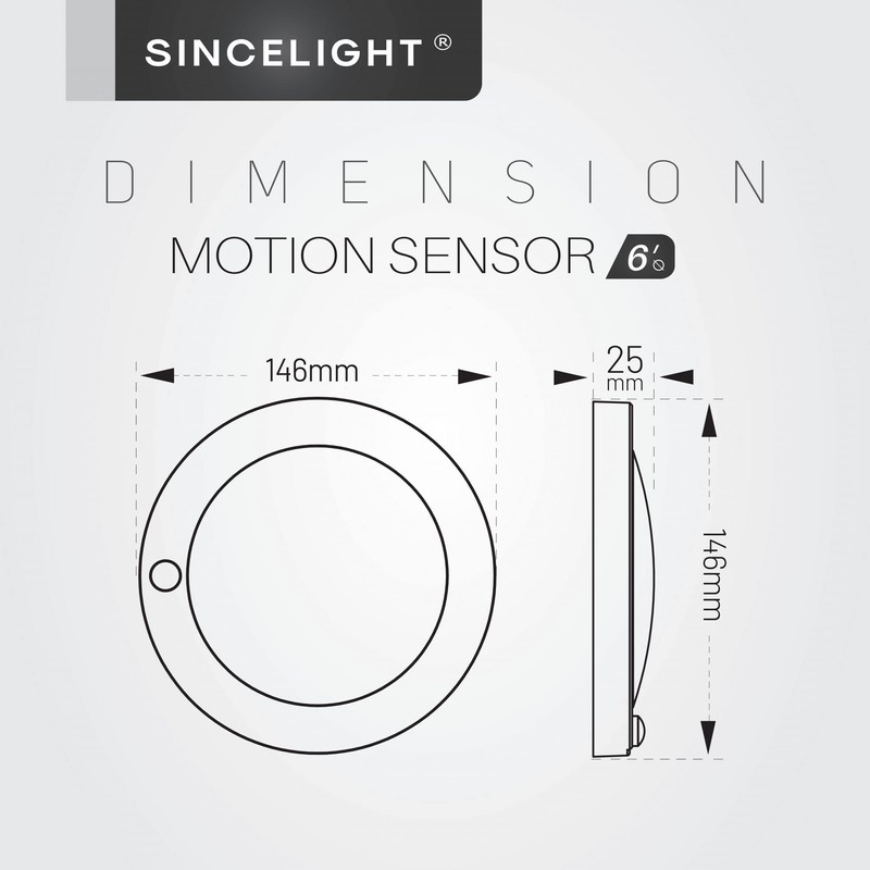 SINCELIGHT PIR Motion Sensor 7W LED Ceiling Light (Φ6'/146mm), Automatically