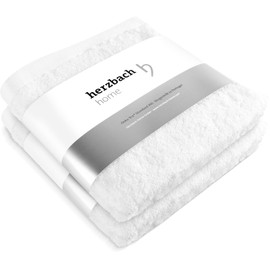herzbach home Premium Hand Towels 50 x 100 cm Set of 2 (White) - High Quality, Soft & Absorbent Towels in Best Quality - 100% Natural Cotton