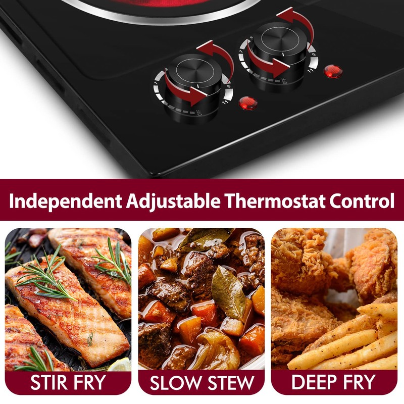 CUSIMAX Double Burner, 1800W Ceramic Electric Hot Plate for Cooking,