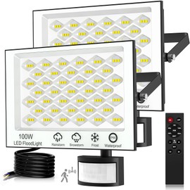 Viugreum 100 W LED Spotlight 6500 K Outdoor Light with Motion Sensor 10000 lm Spotlight Outdoor Cool White Floodlight IP66 Waterproof Outdoor Spotlight for Garden, Courtyards, Garage