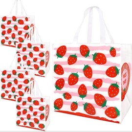 Strawberry Shopping Bags Reusable Grocery Bags 8 PCS in 1 Groceries Handle Bags