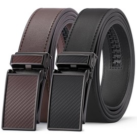 SENDEFN Ratchet Belts for Men 2 Pack, Mens Leather Belt in Gift Set Box for Dress Casual, Size Adjustable Trim to Fit