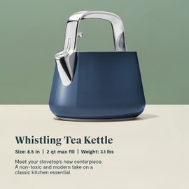 Caraway 2 Quart Whistling Tea Kettle - Durable Stainless Steel Tea Pot - Fast Boiling, Stovetop Agnostic - Non-Toxic, PTFE & PFOA Free - Includes Pot Holder - Navy
