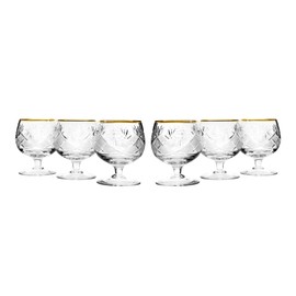 Neman Set of 6, 10-Oz Hand Made Vintage Russian Crystal Glasses with Gold Rim