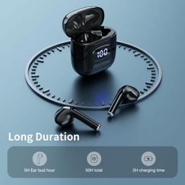 MOMOHO T11 - Auriculares Bluetooth con funda de carga inalámbrica, auriculares inalámbricos con visualización de alimentación LED, auriculares intrauditivos (negro)