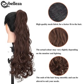 Cybelleza Clip-In Ponytail Extensions, Ponytail Hairpiece, Hair Extension, Braid Extension, 60 cm, 130 g, Wavy Curly, Straight Hair Thickening for Women (Dark Brown & Dark Chestnut Brown)