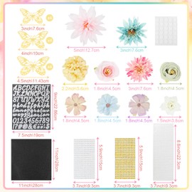 TKNOUS Colourful Flower DIY Graduation Cap Decorations Included Faux Flower Heads 3D Butterfly Stickers Rhinestones Stickers Alphabet Letter Stickers Glitter Paper for DIY Grad Cap Topper