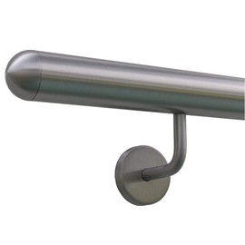 TIBU Handrail Stainless Steel 33.7 mm Railing 0.3 m - 6 m, Length 30 cm, End Semicircular Cap and Angled Holder