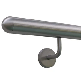 TIBU Handrail Stainless Steel 33.7 mm Railing 0.3 m - 6 m, Length 30 cm, End Semicircular Cap and Angled Holder