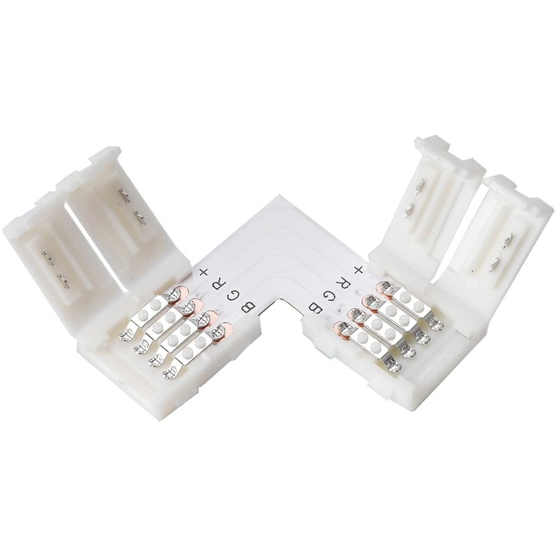 WOWLED 10-Pack 4 Pin 10mm L-Shape Strip Light Connector Clip,