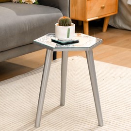 Mirrored End Table with Glass Mirrored Coasters Modern Silver Accent Table Bling Mirror Side Table Crushed Crystal Coasters Crushed Diamond Cup Mat for Living Room Home Kitchen (Hexagonal, 3 Pcs)