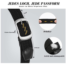 XZQTIVE Fabric Belt Stretch Belt Elastic Braided Belt Elastic Stretchy Belt for Men and Women, 4-Black