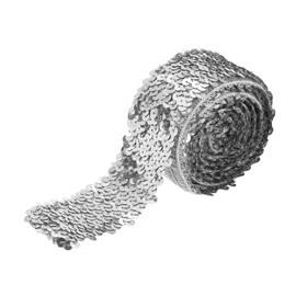 MECCANIXITY 11 Yards 2 Inch Elastic Sequins Trim 5 Row Flat Sequin Strip Paillette Sequins Fabric Ribbon for Crafts DIY Sequin Fringe Sewing Silver