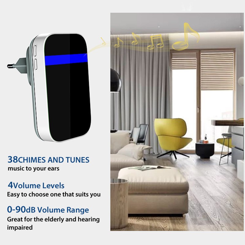 Wireless Doorbell Self-Powered Doorbell Button Kit 4-Speed Adjustable Volume with