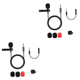 KONTONTY 2pcs Omnidirectional Lapel Mic Recording Microphone Mini Lavalier Clip-on 3.5mm Jack for Phone Camera Laptop Computer