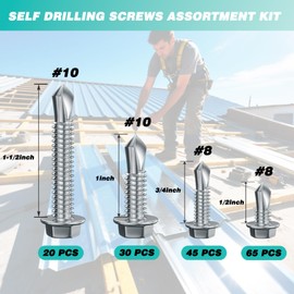 Self Tapping Screws Assortment Kit - #8#10 410 Stainless Steel Hex Head Sheet Self Drilling Screw for Metal Wood Plastic 160Pcs