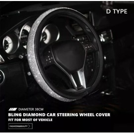 BLVD New 15'' 38cm Bling Rhinestone Leather D Type Crystal Car Steering Wheel Cover