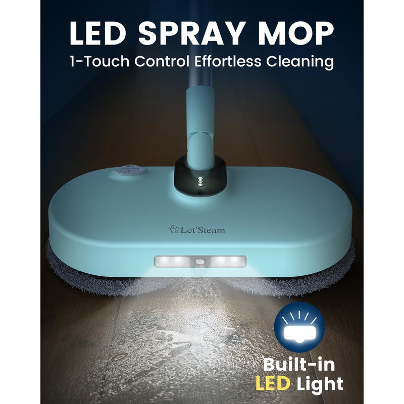 Cordless Electric Mop,Dual-Motor Powerful Spin Mop with Led Headlight&Water Spray,2600mAh
