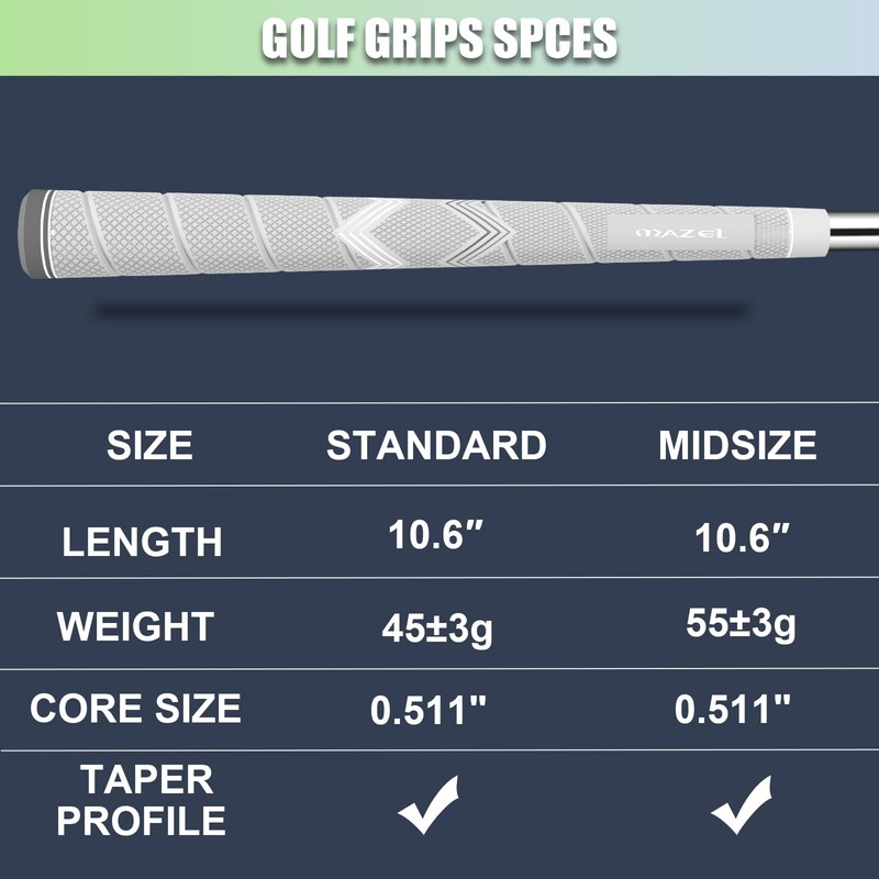 MAZEL High-Performance Rubber Golf Grips, Non-Slip Golf Club Grips Set