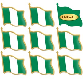 12/Pcs Nigeria Flag Lapel Pins Bulk - Metal Nigerian National Lapel Pin Brooch Badge Souvenir for Men Women Clothes Bags Hats