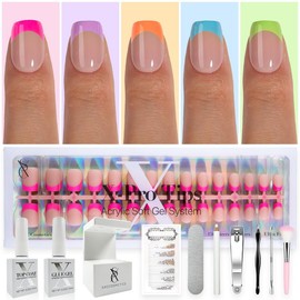 SXC Cosmetics X-Pro Tips French Tip Press On Nails - Vibrant Pastel Glow in the Dark Series Starter Kit Acrylic Soft Gel System Matte Finish Manicure:_GLOW113KIT-XS Square