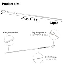 Mino Plus Barbecue Skewers, Pack of 24 Kebab Skewers, Skewers, Grill, Stainless Steel Barbecue Skewers, 30 cm Barbecue Skewers, Reusable Kebab Skewers, BBQ Grill Skewers for Outdoor and Barbecue