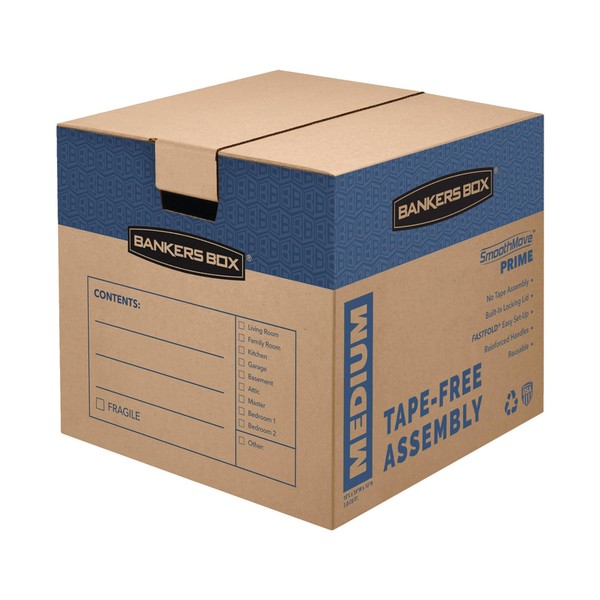 Bankers Box Medium Prime Moving Box 8 Pack, Reinforced Handles,