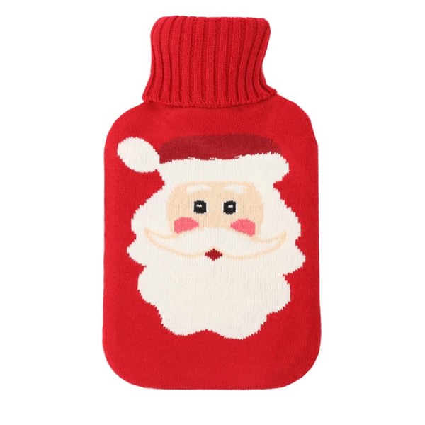CHUANGOU Hot Bottle Christmas Hot Bottle with Fleece Cover 1 Litre Coarse Luxury Soft Furry Warm Yarn for Children Women Men (Santa Claus)