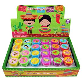 TINYMILLS 24 Pcs Fiesta Stampers for Kids, Birthday Party Favors, Pinata Fillers, Goody Bag Filler Treats, Classroom Rewards, Cinco de Mayo Party Favors
