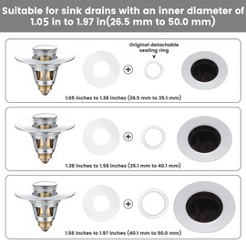 Universal 2 in 1 Bathroom Sink Stopper,Pop Up Sink Drain Stopper,Bathroom Sink Drain Strainer for 1.05-1.95" in U.S. Standard Drain Holes with Anti-Clogging Filter Basket Sink Drain Plug(Silver,2PCS)