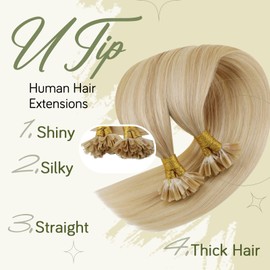 RUNATURE Real Hair Extensions Bondings 30 cm Blonde Highlight U-Tip Extensions Real Hair Invisible Human Hair Straight Extensions Real Hair Bondings Straight Real Hair 40 g 50 Strand #18/613