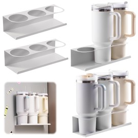 White 4 Pack Magnetic Cup Holder for Fridge 30 & 40 oz Tumbler - Heavy Duty, Car & Office Mount - Water Bottle Organizer for Metal Surfaces - No Drill Cup Accessories (Strong Hold, 4 PCS)