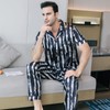 AISOMNUS Men Silk Satin Pajamas Set Short Sleeve Button Down