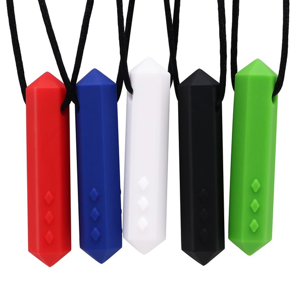 Chew Necklaces for Sensory Kids, 5 Pack Oral Sensory Chewy Toys for Boys and Girls with ADHD, SPD, Autism, Silicone Chewing Necklace Reduce Adult Anxiety Fidgeting