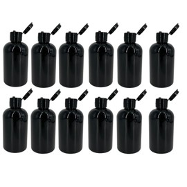4 oz Black Boston Plastic Bottles -12 Pack Empty Bottle Refillable - BPA Free - Essential Oils - Aromatherapy | Black Flip Top Snap Cap - Made in the USA - by Natural Farms
