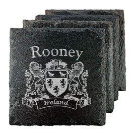 Rooney Irish Coat of Arms Slate Coasters - Set of 4