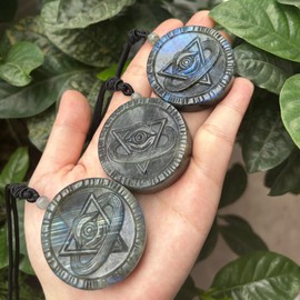 Bacatgem Natural Boutique Labradorite Seiko Relief Evil Eyes Crystals and Healing Stones,Haped DIY-Jewelry Pendant