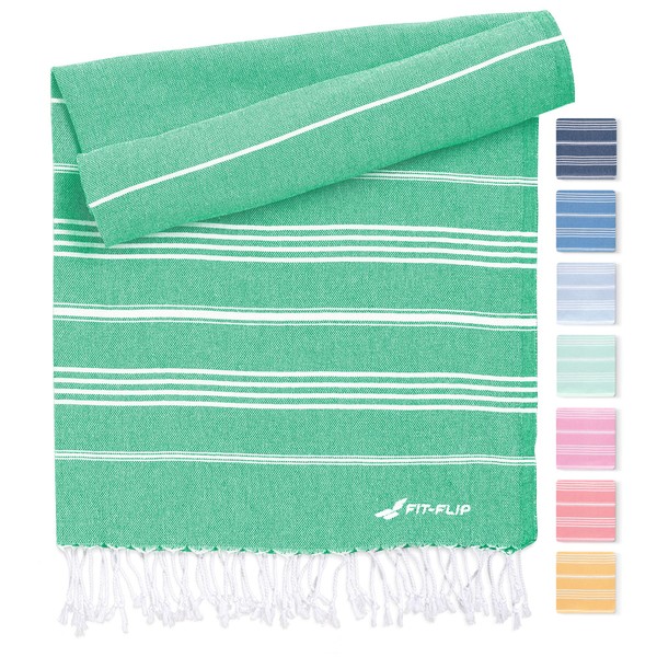 Hammam Beach Towel – Fouta Beach Towel in 100% Recycled Cotton – Quick Drying Turkish Towel, Fouta, Pestemal Bath Towel – XXL – Green – 100 x 200 cm Sultan