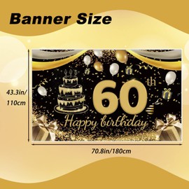 60th Birthday Decorations | 180x110cm Large Fabric 60th Happy Birthday Decorations Banner Backdrop | Birthday Photo Background 60th Birthday Gifts for Women Men (60th)