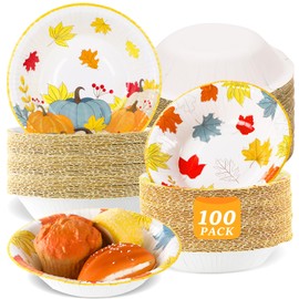 gisgfim 100 Pcs 16 oz Fall Bowls Party Supplies Disposable Thanksgiving Dessert Bowls Autumn Maple Leaves Paper Snack Bowl Decorations Favors for Hot Cold Soup Salad Cereal Home Holiday Supplies