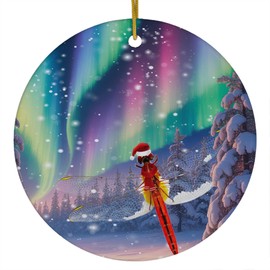 Funny Red Dragonfly Christmas Ornament 2025 Ceramic Circle White - Festive Winter Northern Lights Holiday Xmas Tree Hanging Decoration Gifts for Dragonfly Lovers