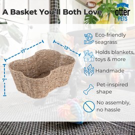OtterPets Dog Toy Basket, Bone Shaped Dog Toy Bin, Handmade Pet Organizer And Storage, Toy Box for Cats, (17x13 Seagrass)