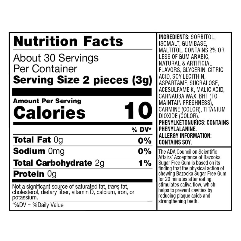 Bazooka Bubble Gum, Sugar Free Original, 60Count To Go Cup