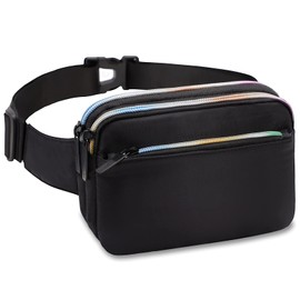 TINYAT Fanny Pack for Women Fashion Waist Packs 3 Zipper Pockets Crossbody Belt Bag Casual Bum Bag for Travel Hiking Cycling Party, T2016, Black