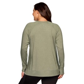 RBX Active Fashion Women's Yoga Tunic Sweatshirt, Lightweight French Terry Long Sleeve Top with Thumbholes & Ribbed Side, Sage Leaf Heather, X-Small