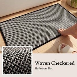 YIHOUSE Thin Bath Mat Black Bathroom Rugs Sets 2 Pieces, Non Slip Absorbent Mats Quick Dry, Woven Rugs Washable, Tapetes para Baño for Bathroom Toliet,Bathtub(17"x24"+17"x32")